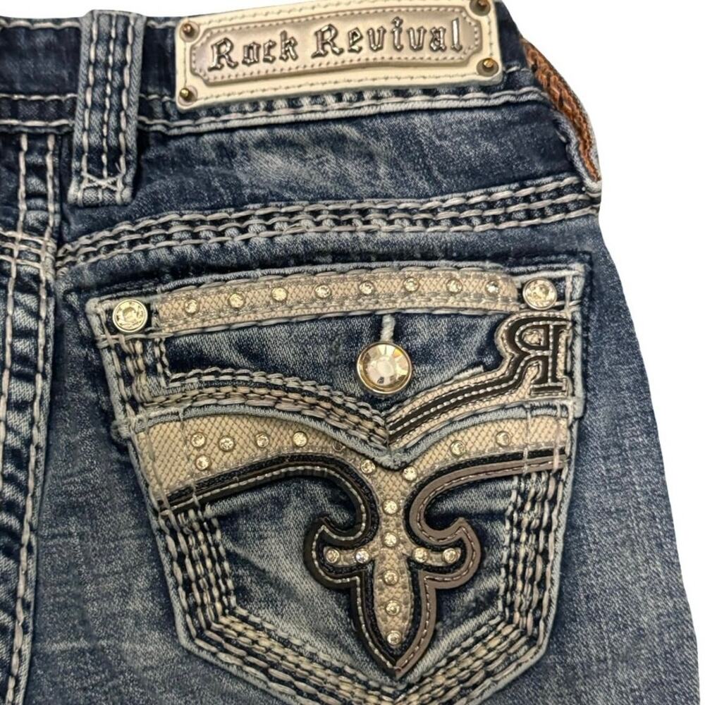 Rock Revival 24 jeans Women's Kaylla Boot heavy stitch Distressed Fair Condition